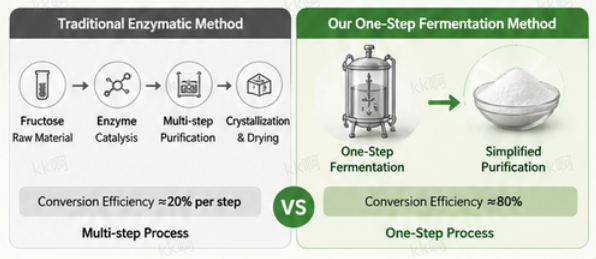 Traditional enzymatic processing compared with one-step D-Allulose fermentation